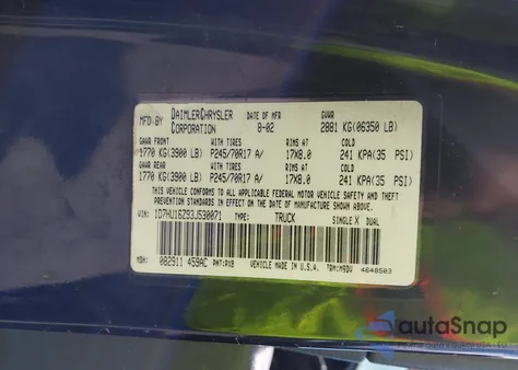 2003 Dodge Ram 1500 Slt/Laramie/St from USA, damaged, VIN 1D7HU16Z93J530071